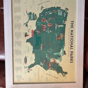 The National Parks Framed Map Print - Green & Cream